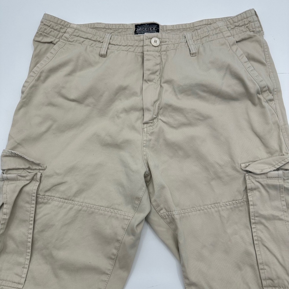 Matchstick Mens Khaki Tan Cotton Cargo Pants Utility Workwear Size 38X33 Heavy